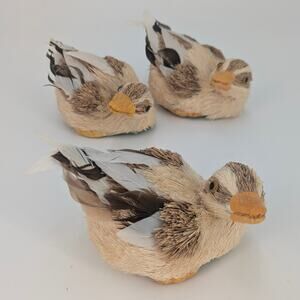 Trio Sisal Ducklings Easter Decor Baby Water Fowl Straw Bristle Feather Bird VTG